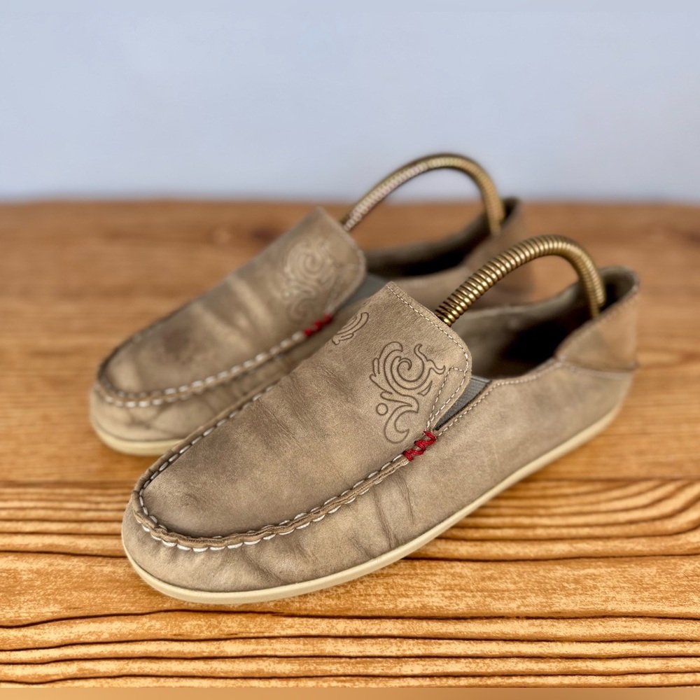 Olukai Nohea Nubuck Loafer Oxford Brown Leather Slip On Shoes Women’s Sz 6.5